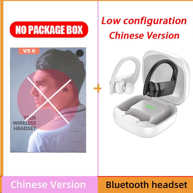 Casque sans fil TWS Bluetooth 5.0 écouteurs 9D Hifi stéréo sport étanche casque LED affichage écouteur oreille crochet casque: Black White