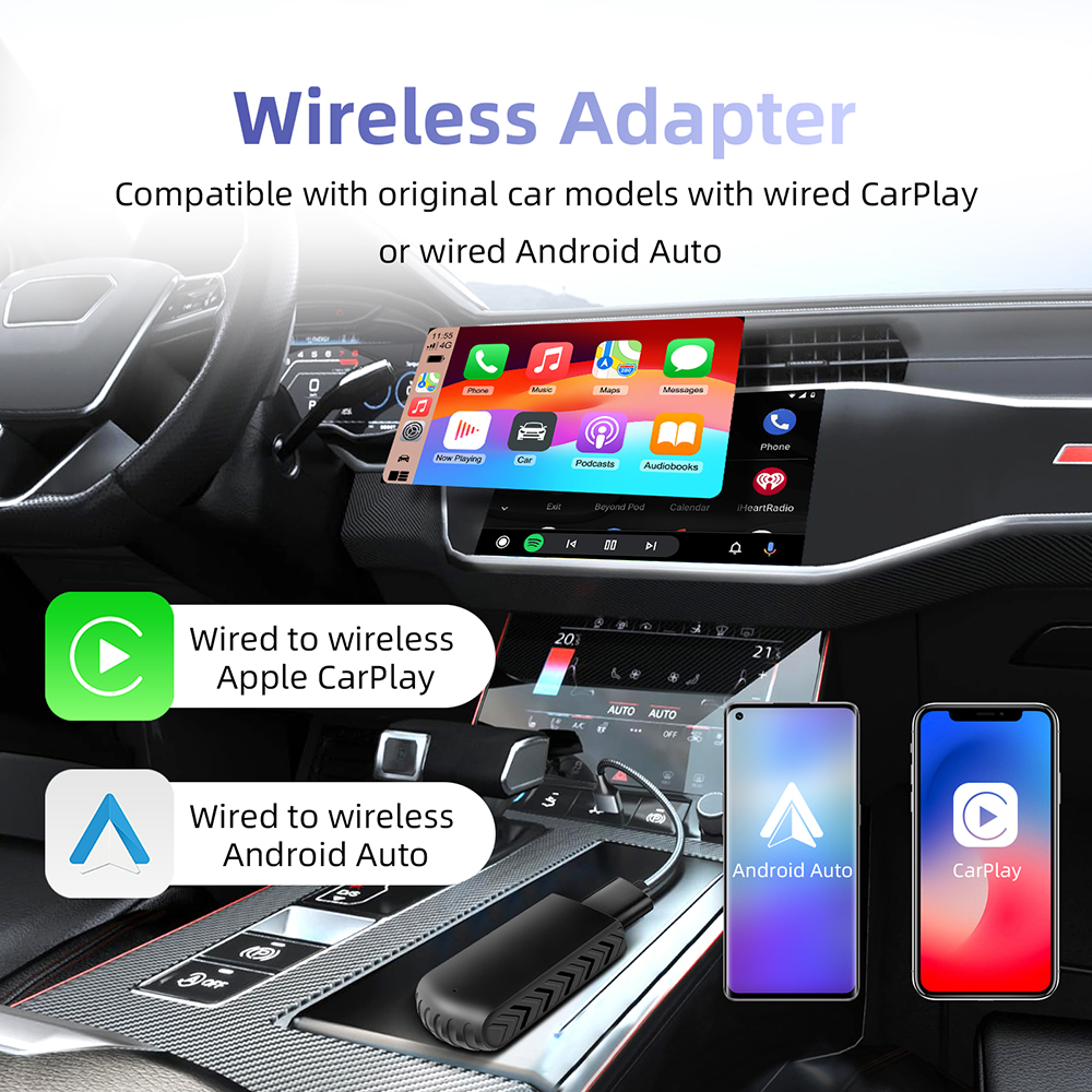 Carplay trådlös 2 in adapter minibox wifi snabb anslutning trådbunden till trådlös android auto för 1 /typ c dongle plug and play