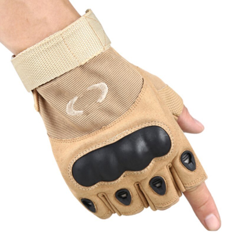 Weight lifting non slip Fitness Gloves riding camouflage wear-resistant gloves Half Finger handguard for outdoor: khaki / L