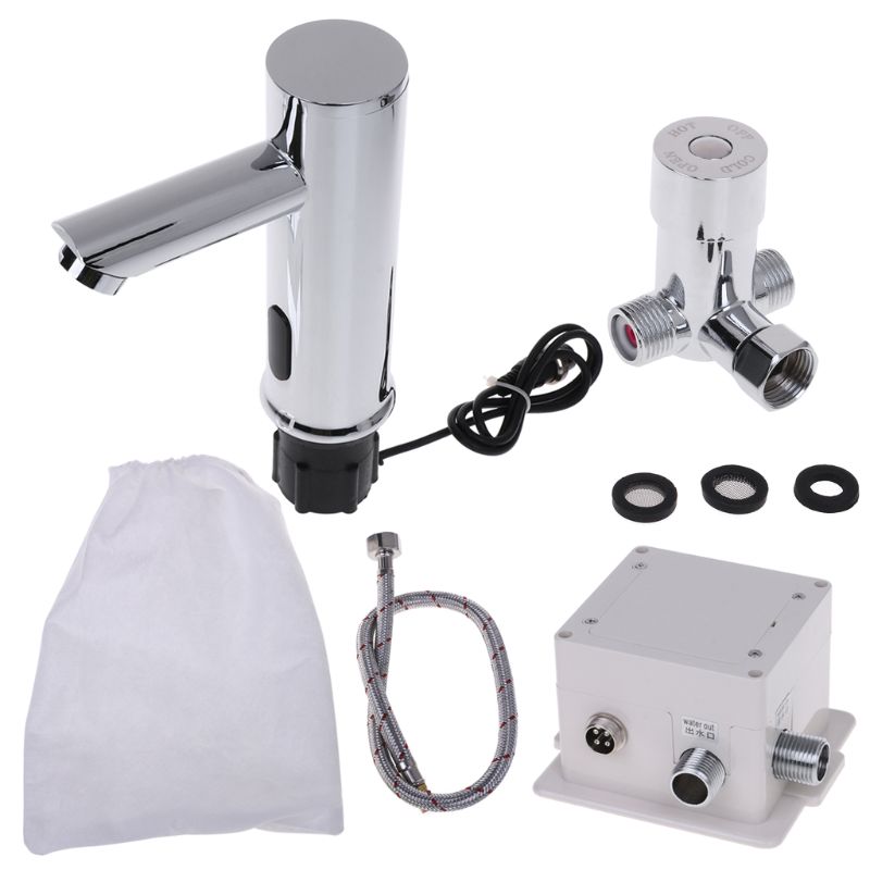 Bathroom Automatic Infrared Sensor Sink Faucet Touchless Basin Water Tap Deck Mounted: Hot and Cold