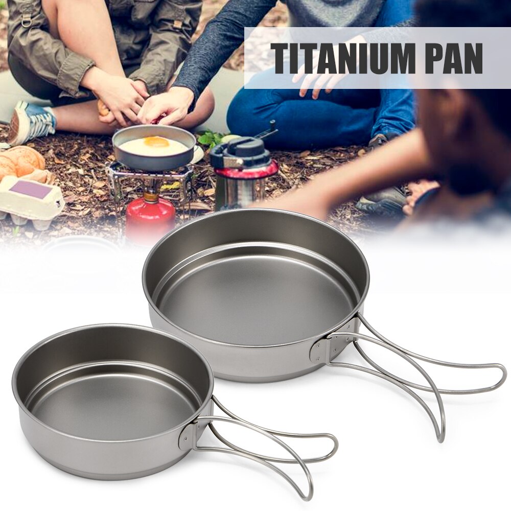 350ml / 500ml Camping Cookware Ultralight Titanium Fry Pan Titanium Pan for Picnic Outdoor Portable Cookware Foldable Handle