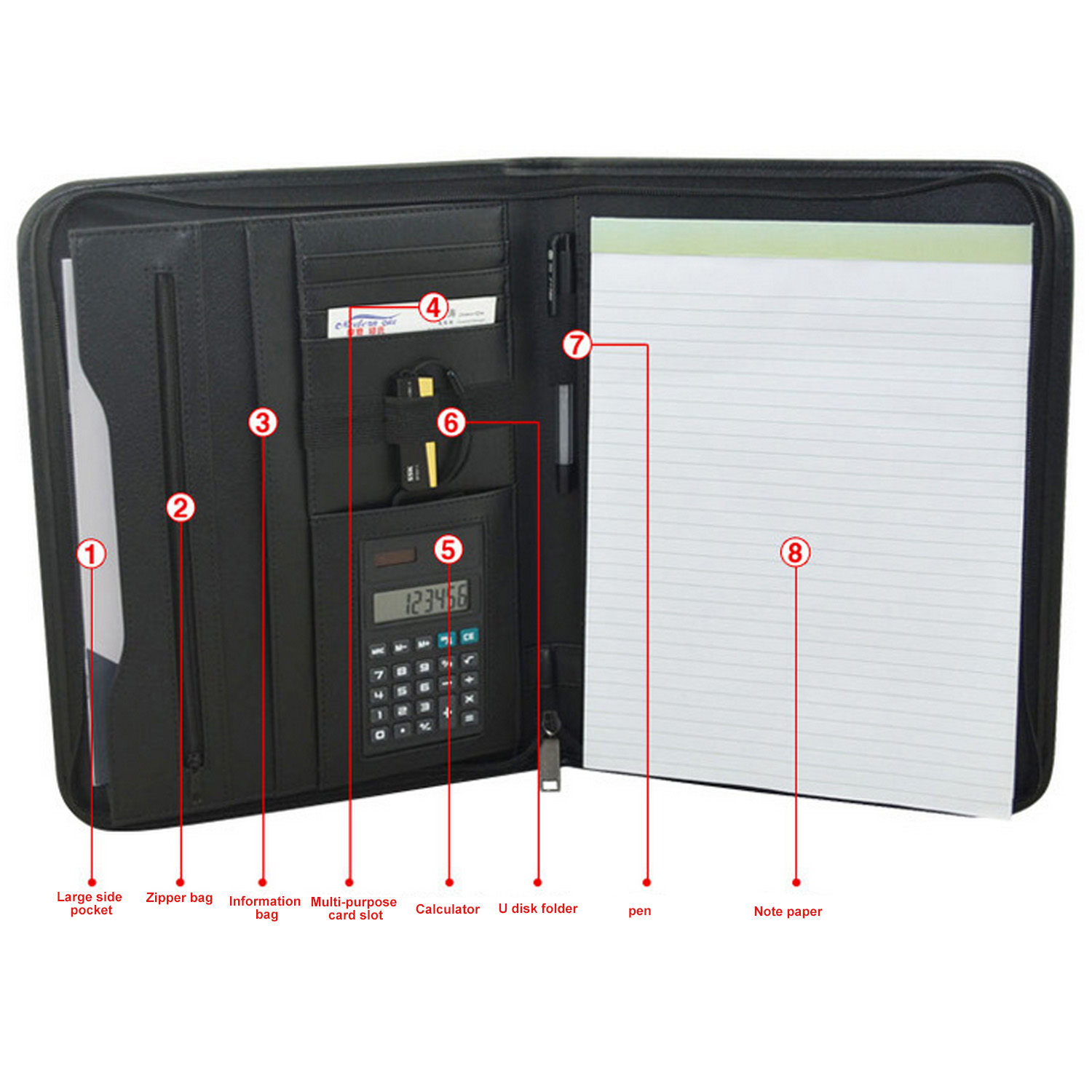 Multifunctionele A4 Conferentie Map Business Pu Leer Document Case Organizer Bag Portfolio Met Rekenmachine