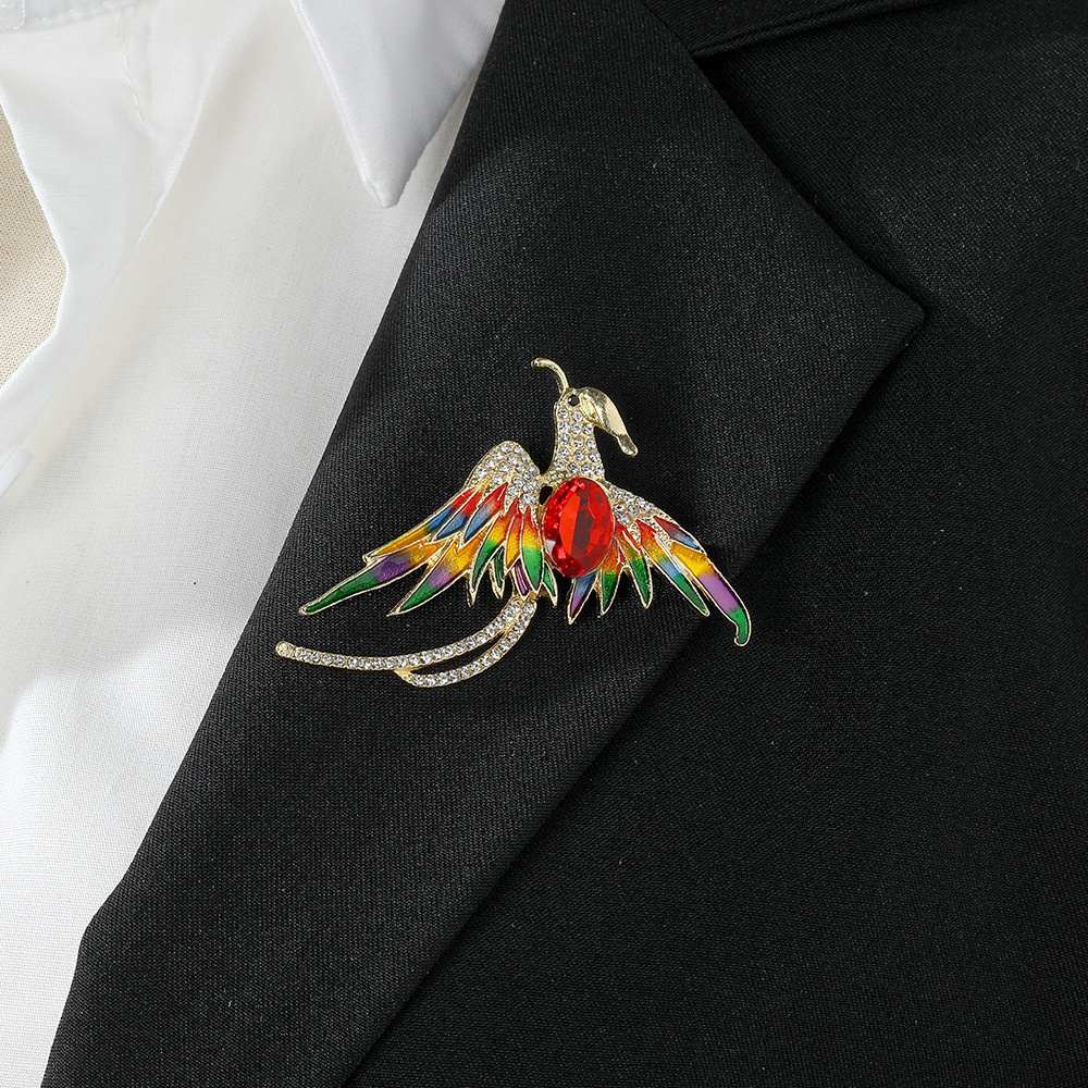 Luxury Crystal Phoenix Bird Brooch Women Men Pins Colorful Animal Brooches Clothing Accessories Party Coat Scarf Jewelry