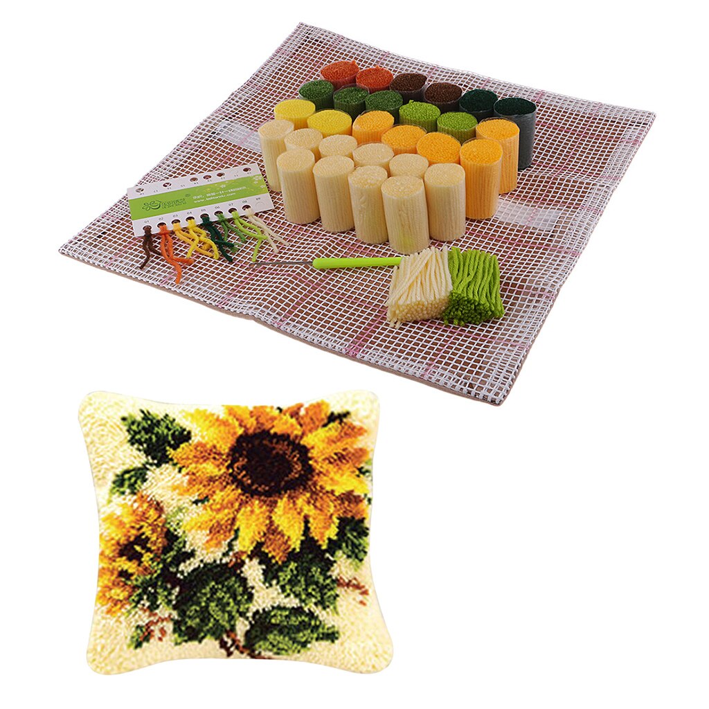 Animal / Flower Latch Hook Rug Kits Pillow Case Making Package Latch Hook for Kids Beginners Handicraft Lovers: Sunflower