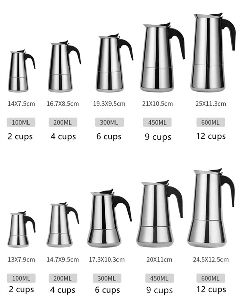 Stainless Steel Italian Moka Pot Coffee Pot European Concentrated French Coffee Pot Drink Tool Cafetiere Latte Stovetop