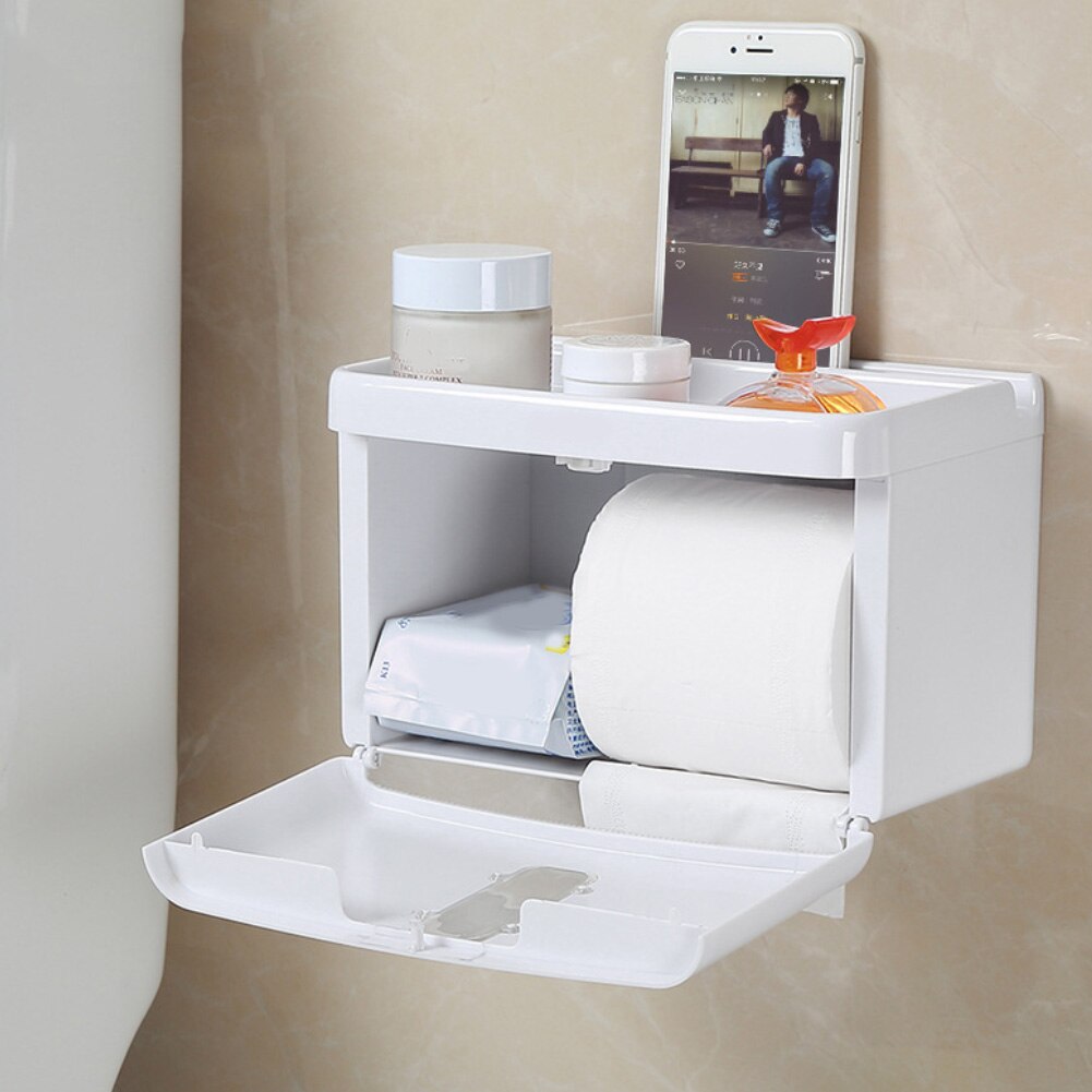 Hjemmebadeværelse vandtæt gratis hulpapirservietterholder toiletpapir hylde kasse boks papirholdere vægmonteret tissuedispenser