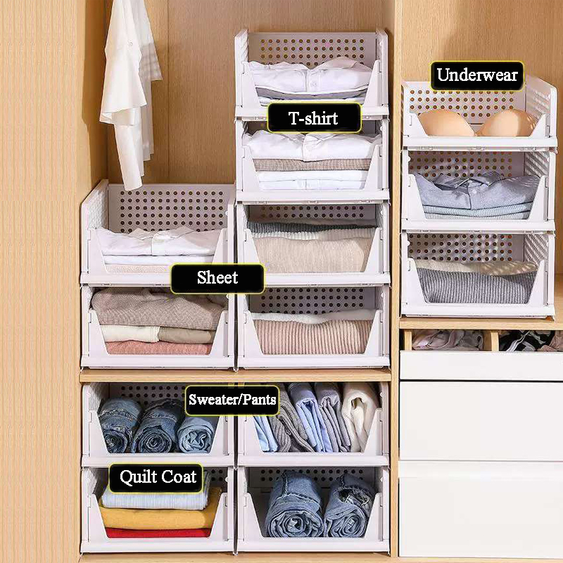 Wardrobe Storage Rack Stackable Closet Clothes Drawer Organizer Layered Partitions Finishing Shelf Bedroom Clothes Organizer