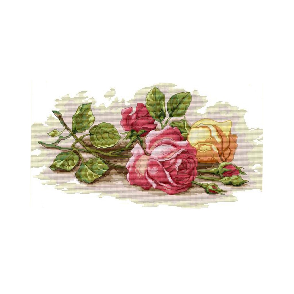 Counted Cross Stitch Kits - Blank 14CT Fabric with Rose Pattern Colors Chart
