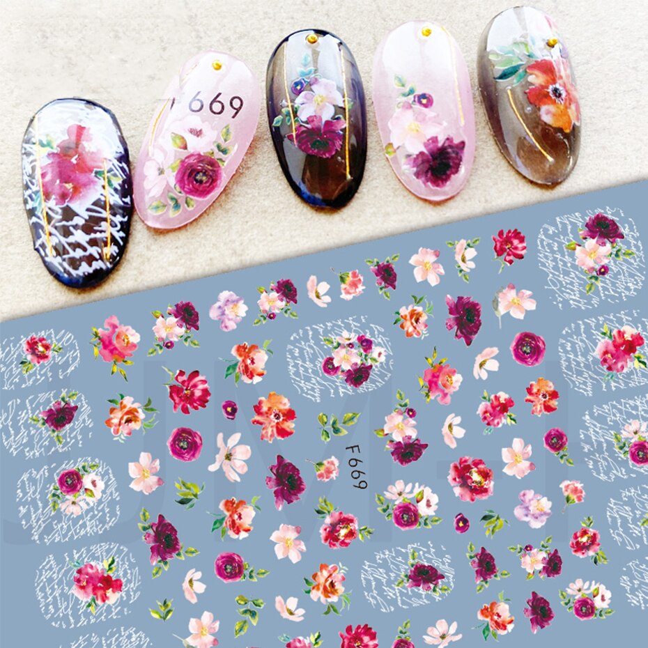Feuilles autocollantes Sakura pour ongles, rose, motif de fleurs de cerisier 3D, Simple, pour manucure, magnifique, décoration de styliste, BEF129: F669