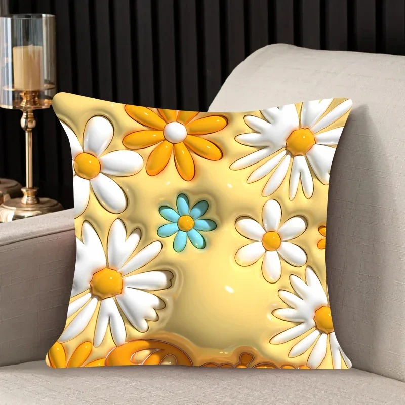 Hermosa funda de almohada con estampado de flores, funda de almohada cuadrada para sofá de coche y cojín de oficina: Ver abajo las descripciones de los tamaños / Negro
