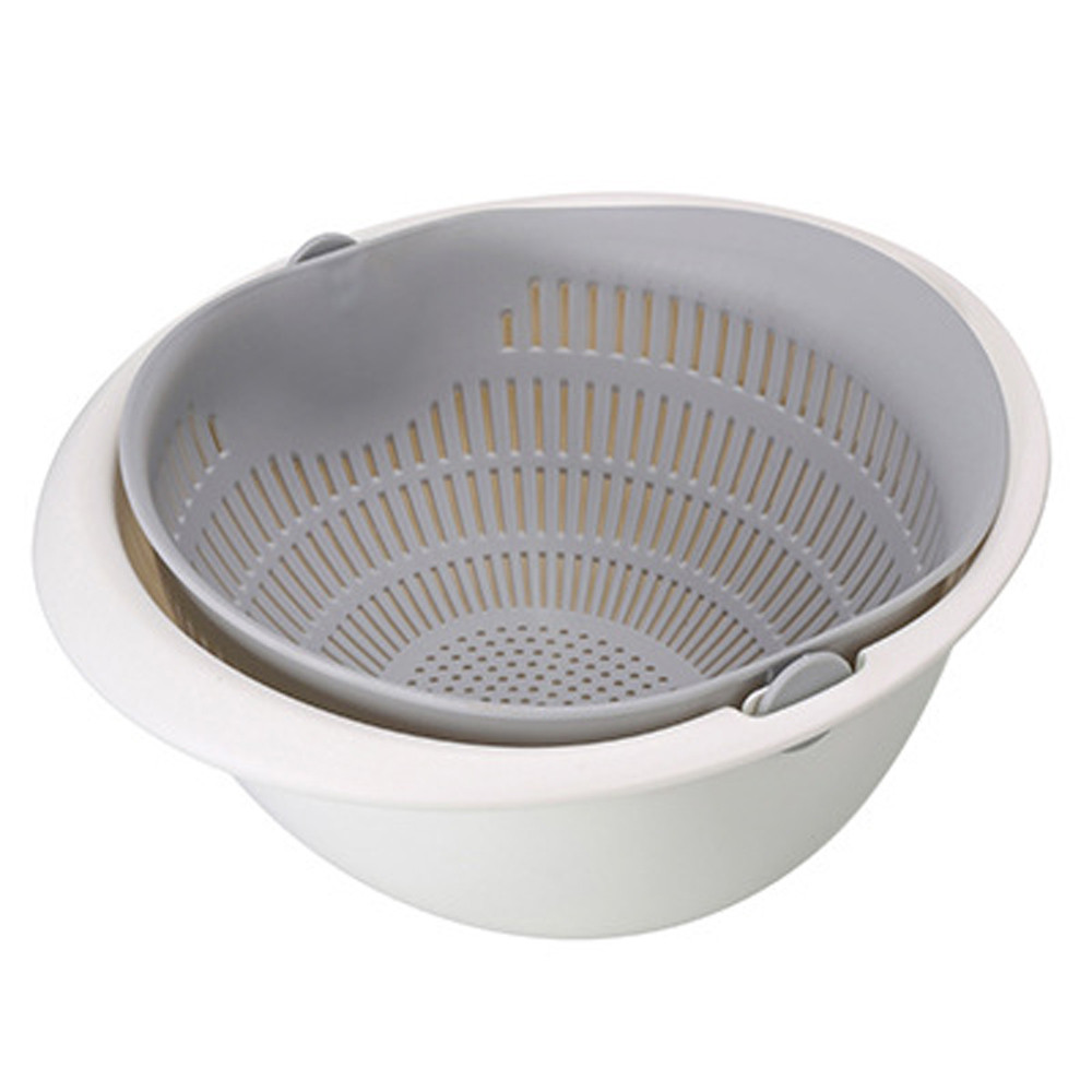 Cuenco escurridor doble para cocina, colador para lavar arroz, fideos, verduras, fruta, utensilios de cocina: Gris