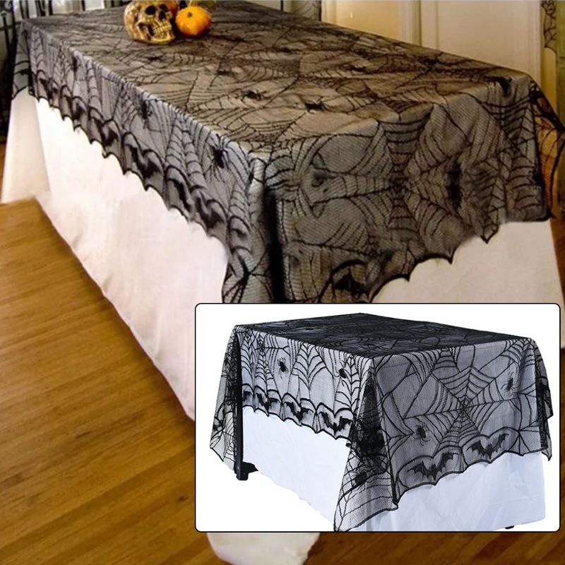 48.03x88.19 Inches Spider Web Black Tablecloth Halloween Themed Party Decoration Horror Spider Bat Table Cloth Scene Decor Props