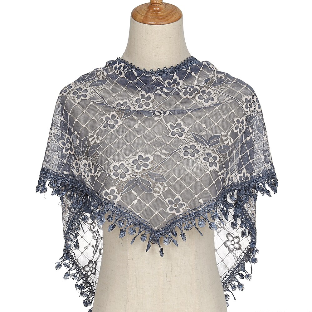 Bufanda de encaje triangular bordada para chal de iglesia Mantilla española velo católico bufanda de iglesia para mujer pañuelo negro blanco: Castaño
