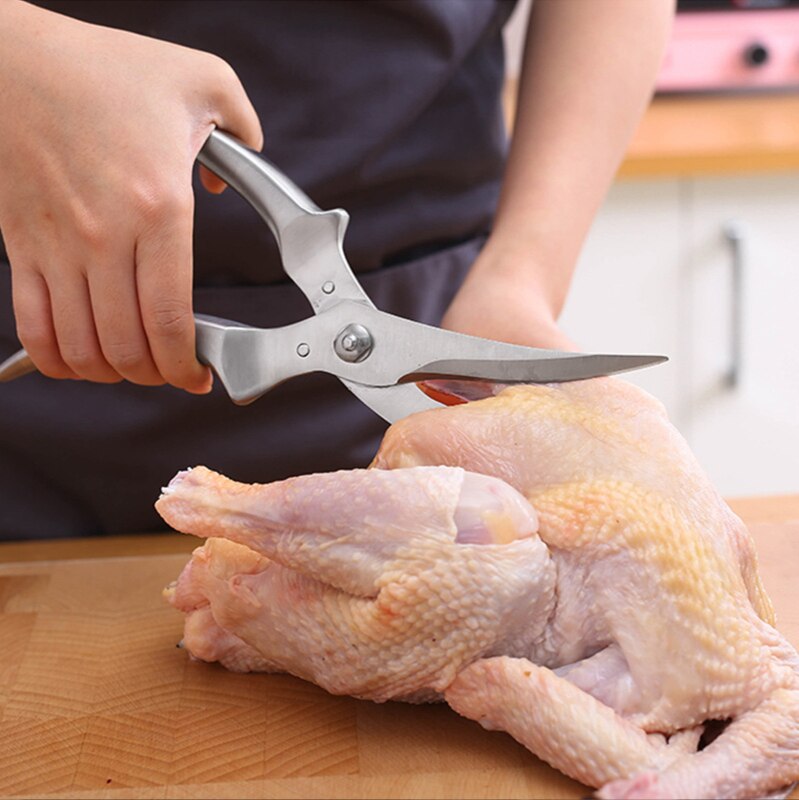 Wooden Handle Kitchen Knives Chef Knife Powerful Chicken Bone Scissors Duck Fish Cutter Stainless Steel Cleaver Knife Scissors