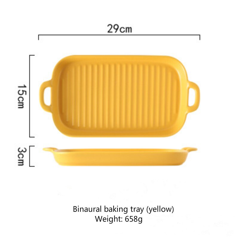Rectangular Nordic Ceramic Plate Dual Handle Chicken Wings Barbecue Baking Plate Baking Tableware Heat Resistant Tableware Plate: Yellow