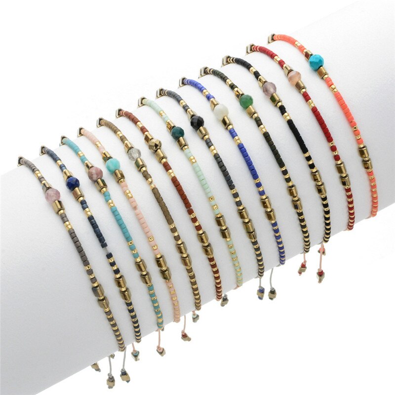 Boheme tynde miyuki beaded sten krystal armbånd & amp; armbånd til kvinder håndlavede vintage armbånd med etnisk knude