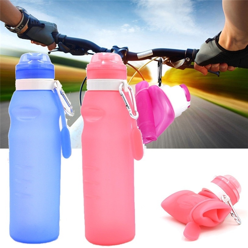 Siliconen Opvouwbare Waterfles Outdoor Sport Levert Reizen Draagbare Vouwen Grote Capaciteit Creatieve Goederen Sport Fles 600Ml