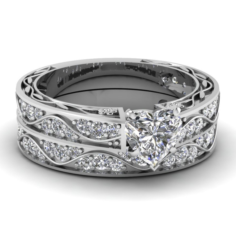 Par ringe - simpel rustfrit stål mænd ring kvinder hjerte krystal rhinestones ringe sæt bryllup forlovelsesring ring
