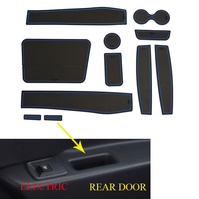 Non Slip Door slot cup mat storage rubber interior mats for Dacia Logan II Sandero 2 Stepway second generation year: 11pcs BLUE A set