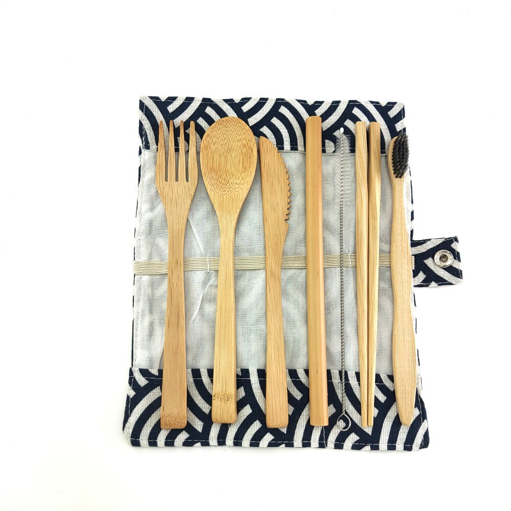 7Pcs Portable Eco Friendly Flatware Set Bamboo Travel Utensils Sustainable Biodegradable Cutlery Set For Kitchen