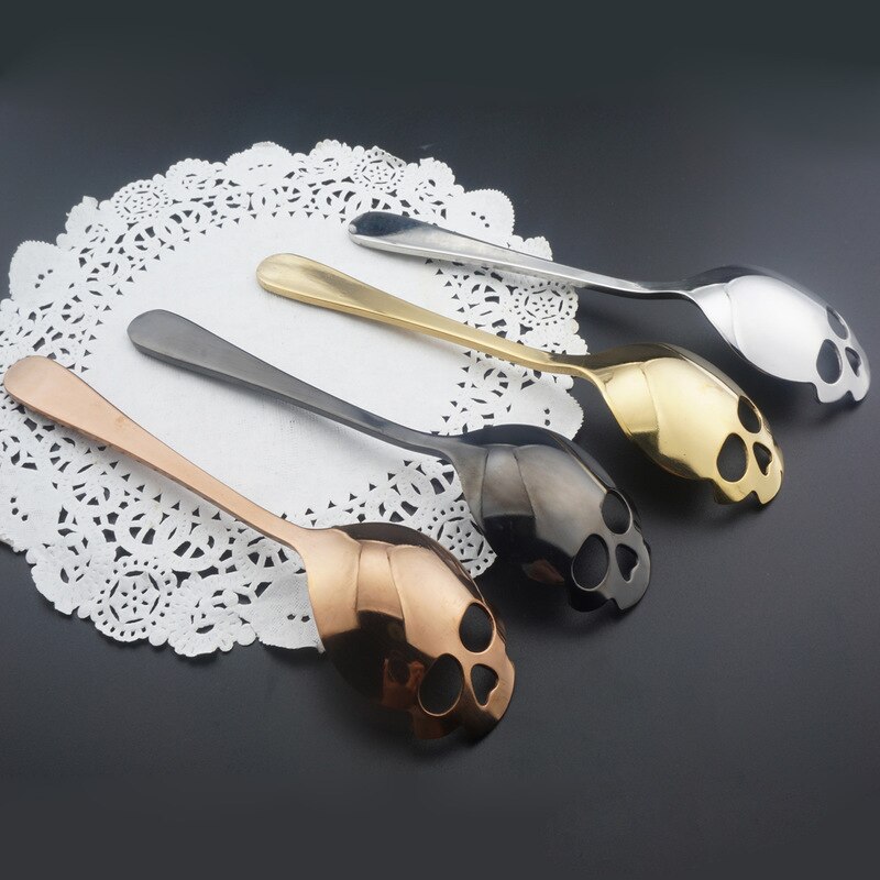Stainless Steel Sugar Skull Spoon Cutlery Dessert Coffee Scoop Food Grade Candy Teaspoon Kitchen Tableware