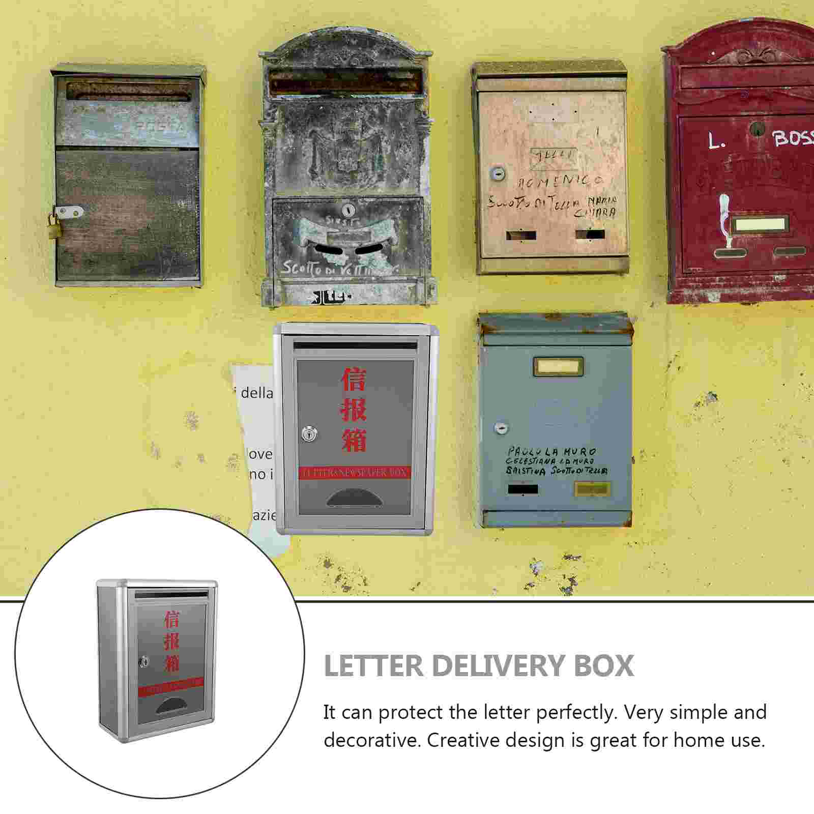 Outdoor Newspaper Box Letterbox Wall Mounted Mailbox Metal Key Newspaper Box