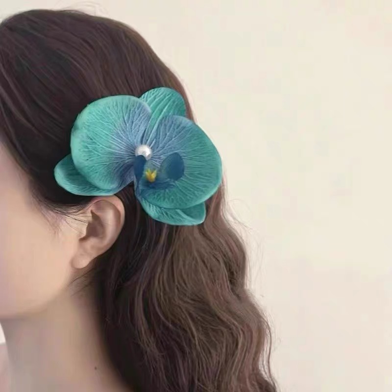 Phalaenopsis-Pinza para el pelo de flores para niña, pasador francés de imitación Floral, , a la , nuevos colores, accesorios para la cabeza: Azul cielo