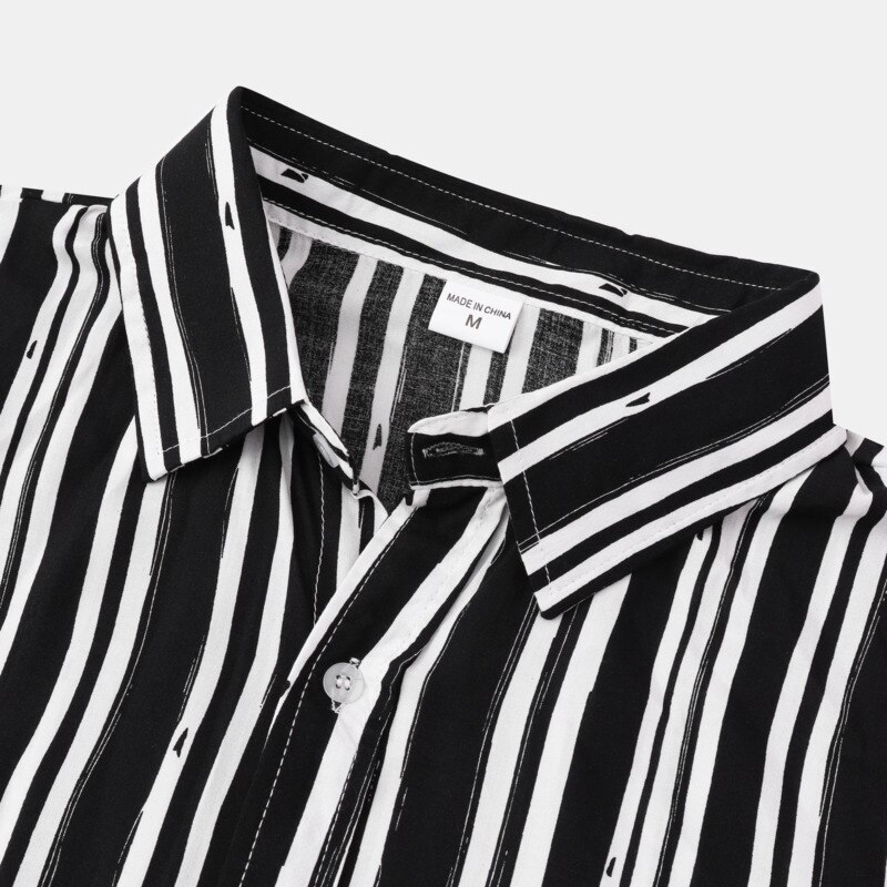 Chemise hawaïenne pour hommes, classique, à rayures noires et blanches, à revers, à simple boutonnage, à manches courtes, vêtements d'été, 2022