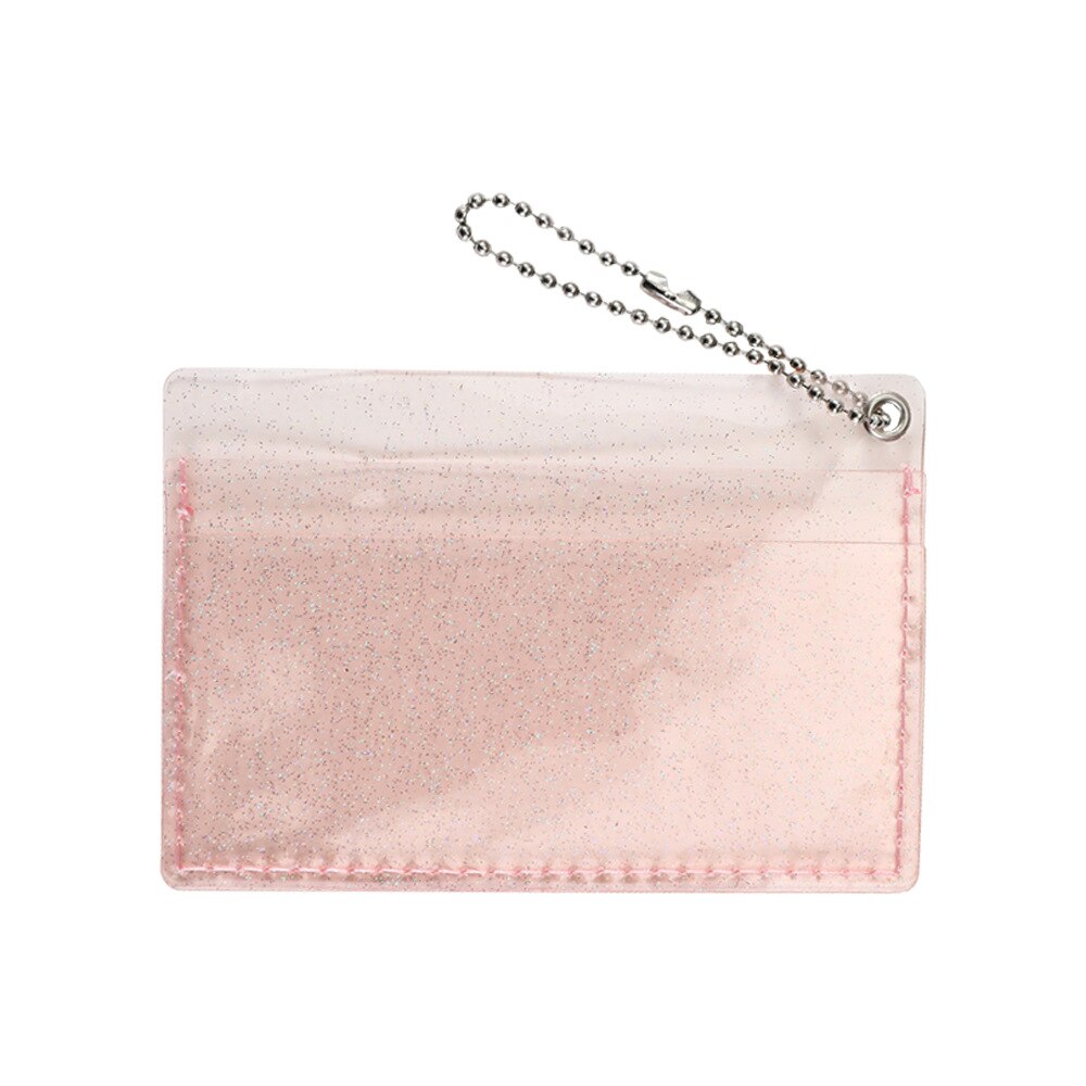 Ins 2 Bits Transparante Waterdichte Pvc Glanzende Vrouwen Meisjes Card Case Visitekaarthouder Mannen Id Creditcard Zak met Sleutelhanger: Roze