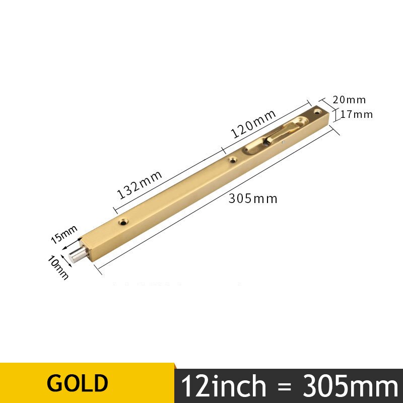 KAK 4/6/8/10 inch Stainless Steel Hidden Door Bolt Security Guard Door Latch Sliding Door Lock Bathroom Bolt Dust Proof Hardware: Gold 12inch