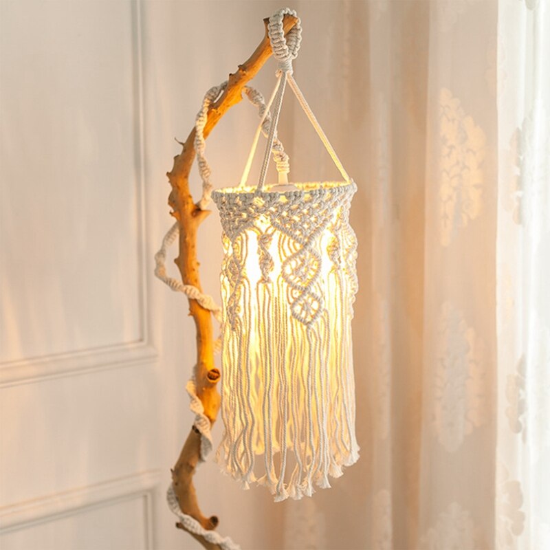 Plafonnier suspendu en forme de lampe en macramé, fait à la main, en corde de coton, style bohème, luminaire décoratif d&#39;intérieur