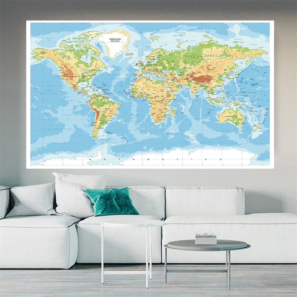225*150cm The World Map Mercator Projection Non-woven Canvas painting Large Poster Wall Decor Home Decoration School Supplies