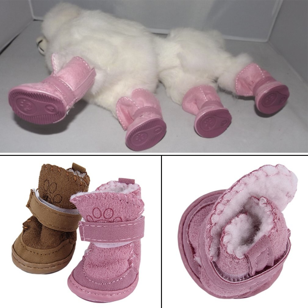 2 couleurs nouvelle chien chaussures pour animaux de compagnie bottes de neige enfant Teddy coton lin petit chien chaussures bottes de neige directe