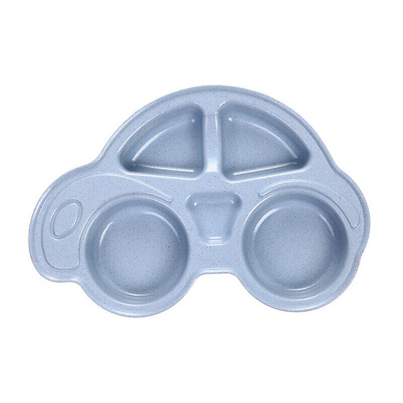 Baby Dishes Child Environmentally Separated Food Plates Kids Dinnerware Tableware Infant Tray Toddler Cartoon Car Shape plate: Blue