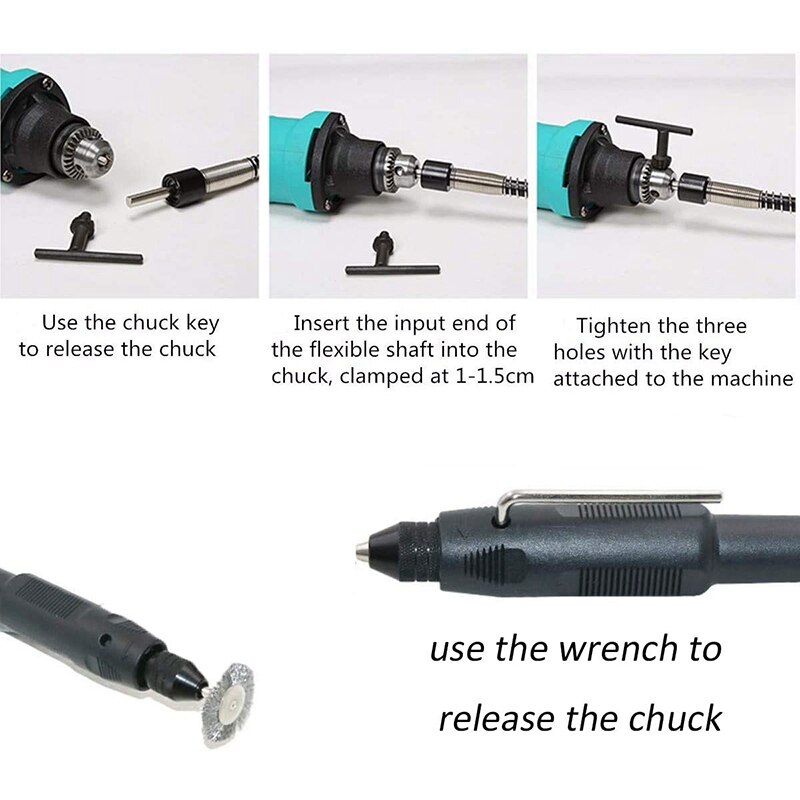 3.2mm/1/8inch Shaft Adapter Attachment, Flexible Drill Shaft Extension Keyless Chuck for Compatible Rotary Grinder Tool