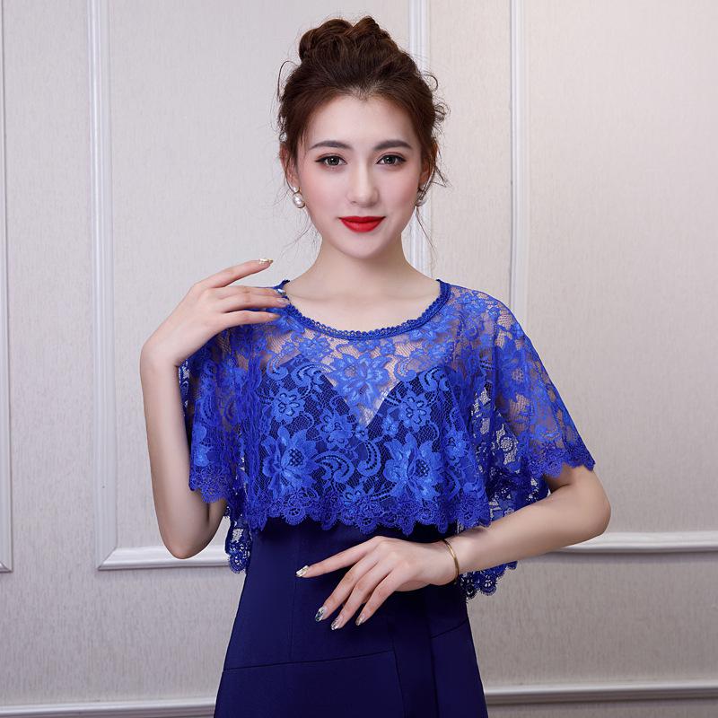 Chal nupcial de encaje para mujer, capa de noche barata, Bolero, Dentelle, novia, chaquetas de de boda, capa envolvente, de verano, disponible: Royal Blue