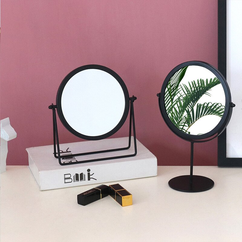 HD Black Edge Bracket Makeup Mirror 360 Degree Rotating Portable Simple Desktop Cosmetic Mirror Metal Vanity Mirror Make Up Tool