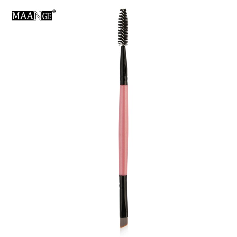 Baratos Pincéis De Maquiagem Duo Escova Sobrancelha Maquiagem Sobrancelha Plana Angular Escovas Punho de Madeira Dupla Face Atacado maquillage pinceaux: Pink-Black