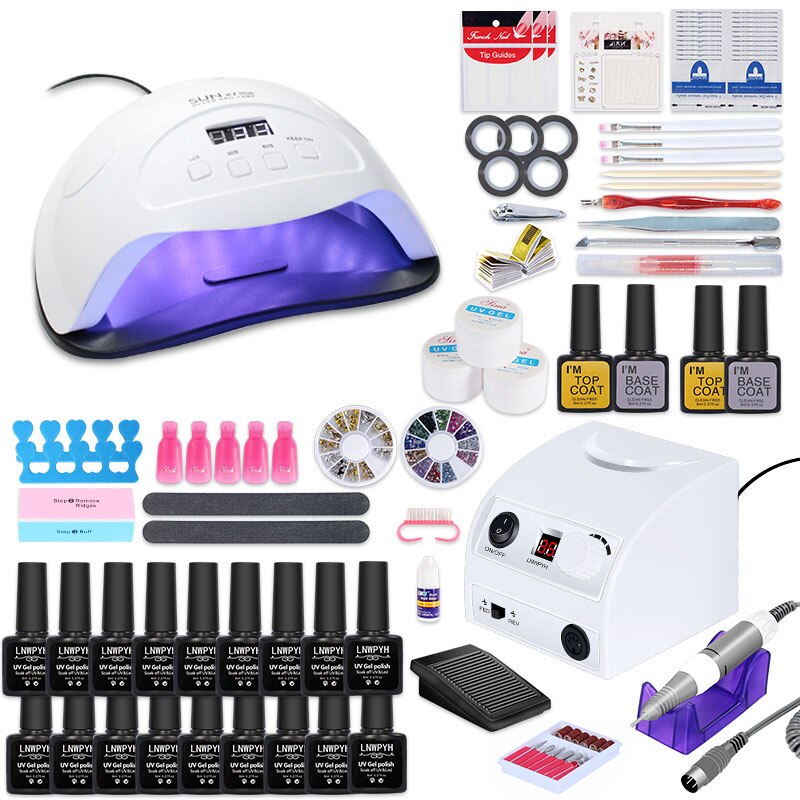 Nail Set 35000Rpm Elektrische Machine Nail Boor En Nagel Droger Lamp 18/12Pcs Nail Gel Polish Kit manicure Tools Set Voor Nail Art: 84w 18 color