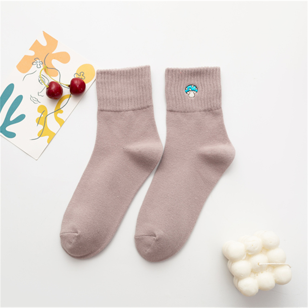 Nouvelle broderie mignon dessin animé champignon à motifs chaussettes décontracté Hipster unisexe drôle de noël Sokken directe: Marron