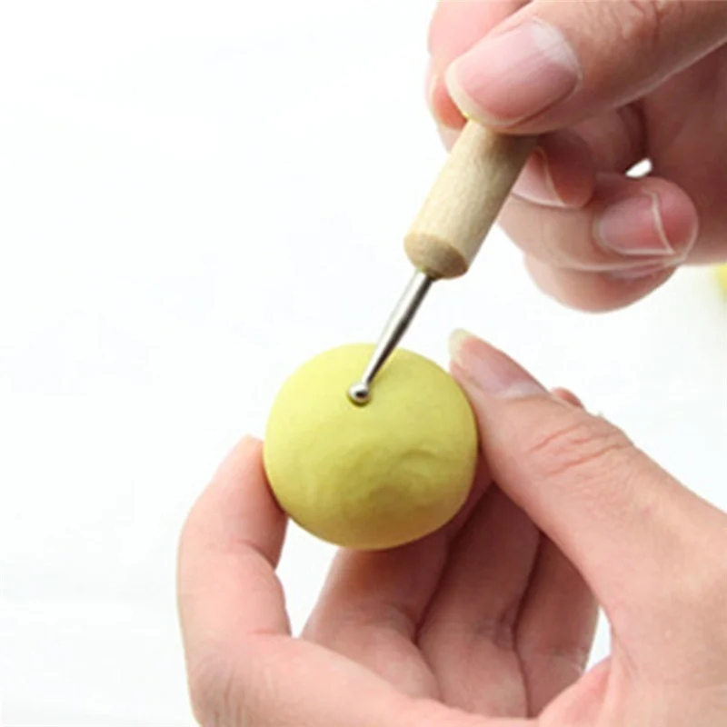 5pcs Wood and Stainless Steel Ball Stylus Polymer Clay Pottery Ceramics Sculpting Modeling Handmade Tools Set