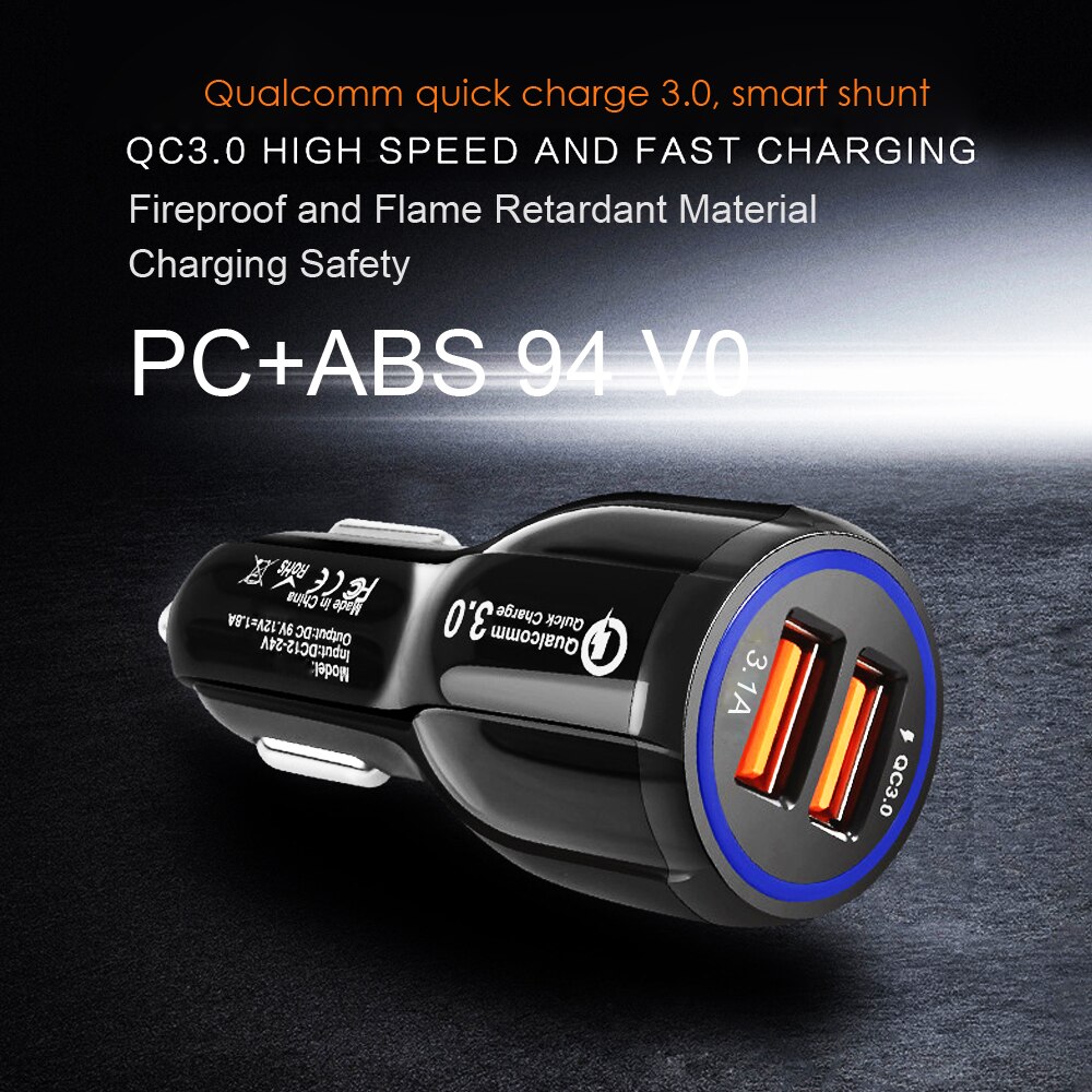 30W QC3.0 Autolader, snel Opladen 3.0 Mobiele Telefoon Oplader 2 Poort Voor Iphone/Ipad Samsung Huawei Xiaomi Rapid Auto En 3A Kabel