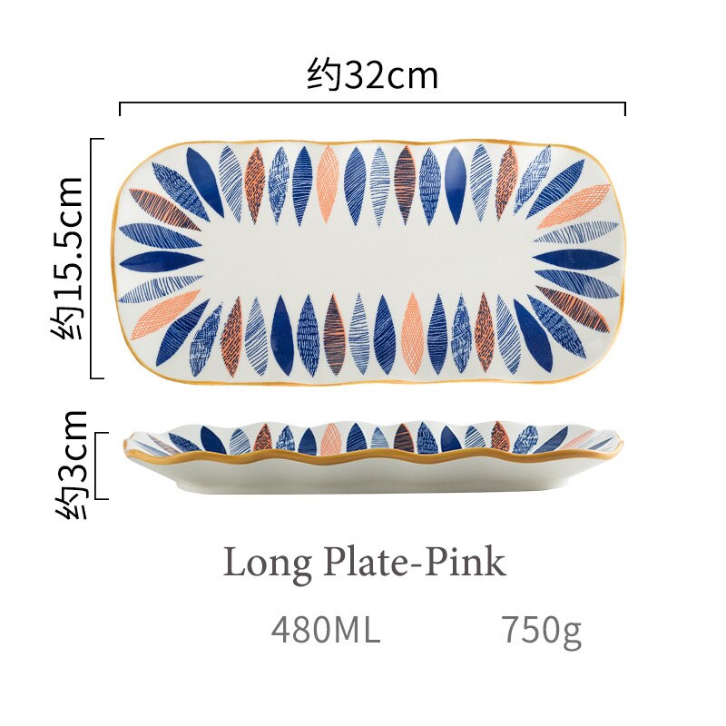 Japońska zastawa stołowa ceramiczna kreatywna ręcznie malowana miska na makaron naczynia ceramiczne płytkie talerze New Arrival miski: Long Plate Pink