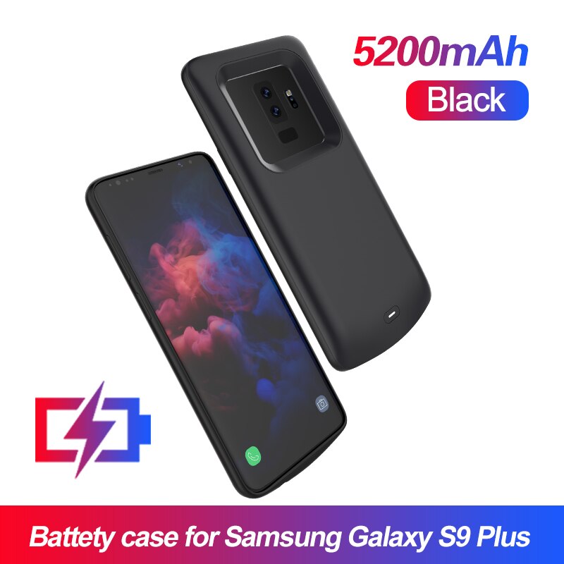 Coque de chargeur de batterie en TPU souple, étui de chargeur de batterie pour Samsung Galaxy S9 S8 Plus Note 8 Note 9: Black S9 Plus 5200