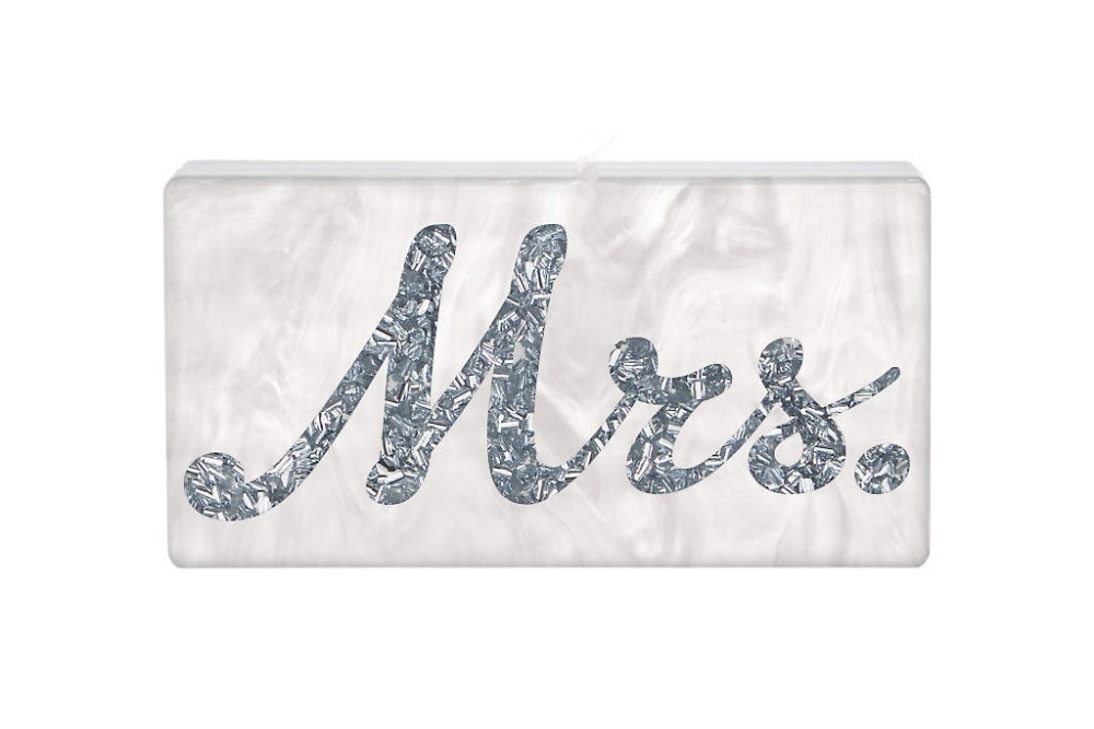 Ins Acrylic Box Clutches Women Lady Evening Brand bag Pearl White with Silver Glitter Gold Glitter Name Mrs Letter