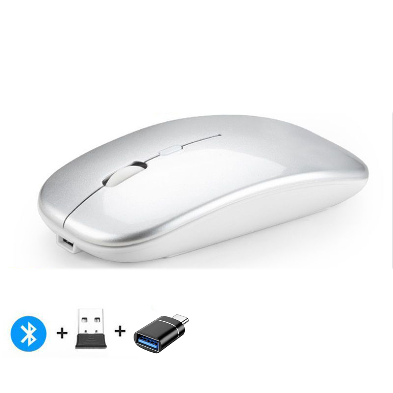 Rechargeable Bluetooth-compatible Wireless Mouse 2.4G Optical Mice with USB RGB 1600DPI Mouse for Computer Laptop PC Mute Mause: Red