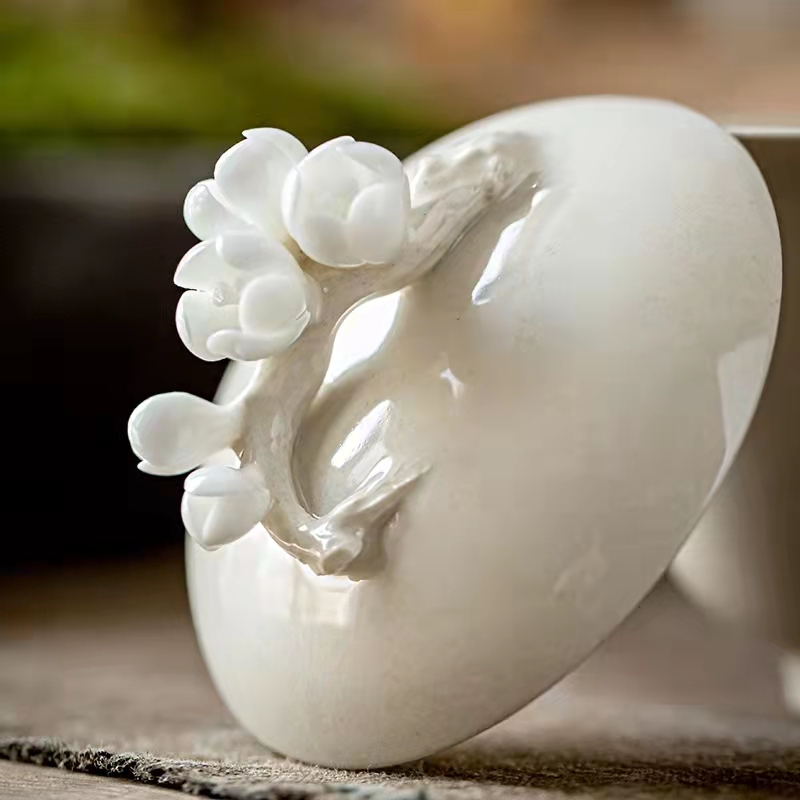 Handmade Pinch Flower Gaiwan Ceramic Tea Cup and Pot Holder Set Kung Fu Tea Set Tea Bowl Chinese Tea Maker Teacup Tea Canister