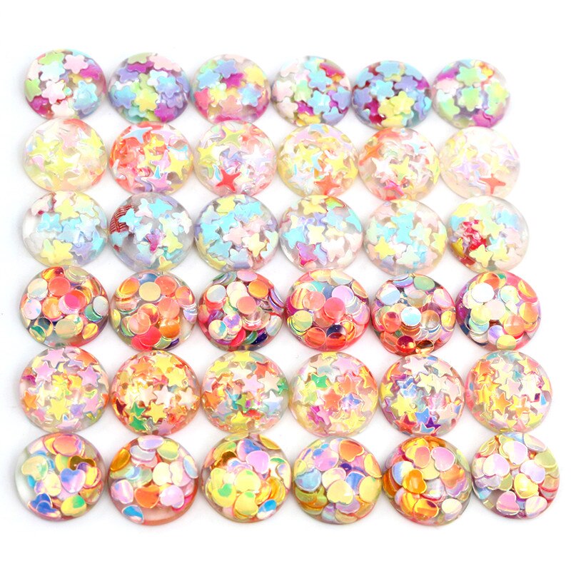 40pcs 12mm Mischfarben Star Round Moon Style Harz Cabochon mit flachem Rücken für Armband Ohrringe Zubehör