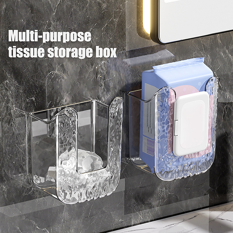 Plastic Wall-mounted Paper Towel Box Inverted No-punch Napkin Box Self-adhesive Space-saving Paper Towel Holder Bathroom
