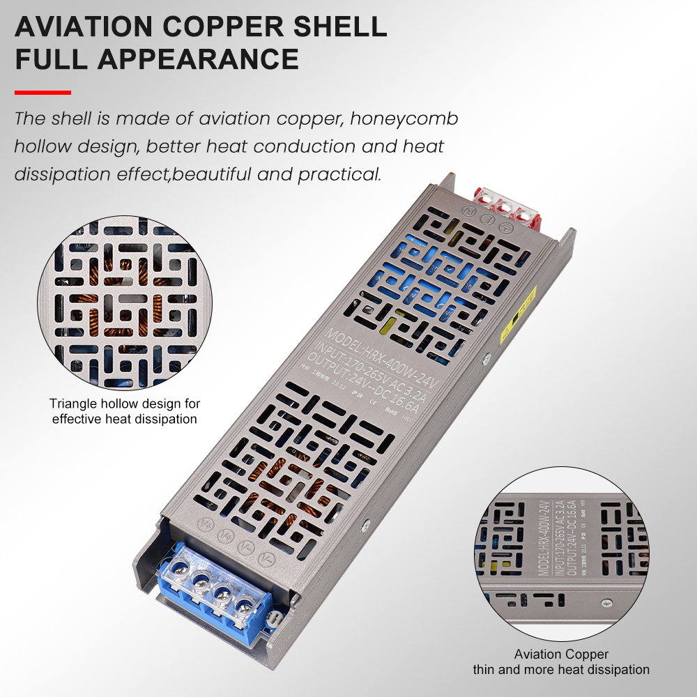 Full Watt Led Voeding Koperen Omhulsel Stille Ac Naar Dc 110V 220V Converter 60W 100W 200W 300W 400W Led Transformator 12V 24V